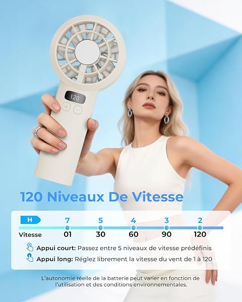 Ventilateur de Poche Portable Mini - 3000 mAh USB Rechargeable, Réglage Vitesse 1-120 avec Écran LED, Ventilateur Personnel Silencieux, Accessoire d'Été pour Voyage Extérieur Maison Bureau, Jaune - 2