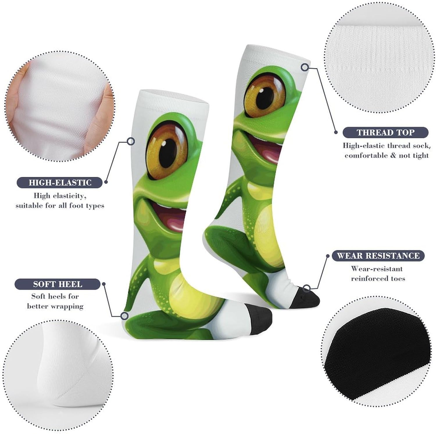 Green Frog Knee High Soccer Socks Moisture Wicking