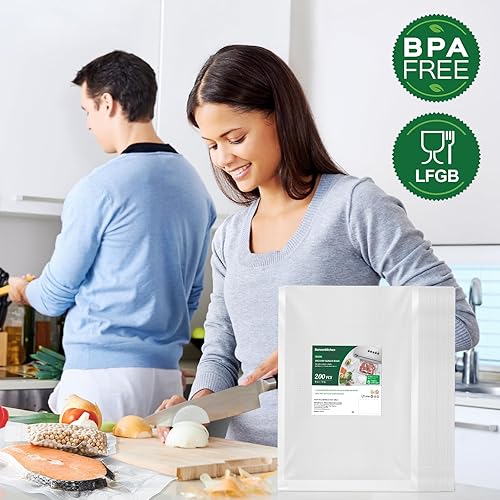 Miniatura 6 de Bonsenkitchen Bolsas selladoras al vacío precortadas de 200 cuartos de galón de 8 x 12 pulgadas, sin BPA, bolsa selladora al vacío de alimentos con