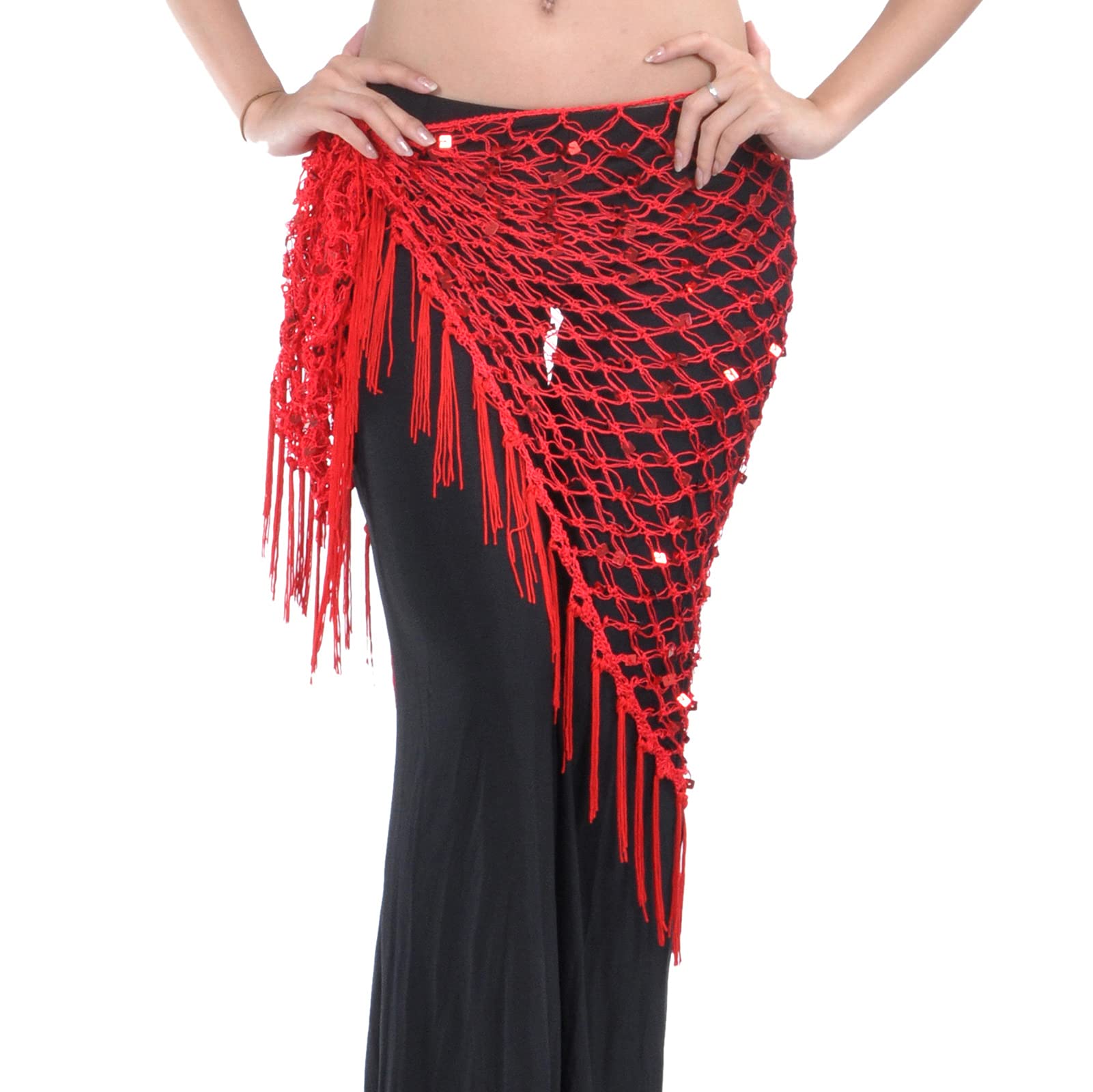 Pack of 10 Crochet Net Belly Dance Hip Shawl Scarf with Fringe