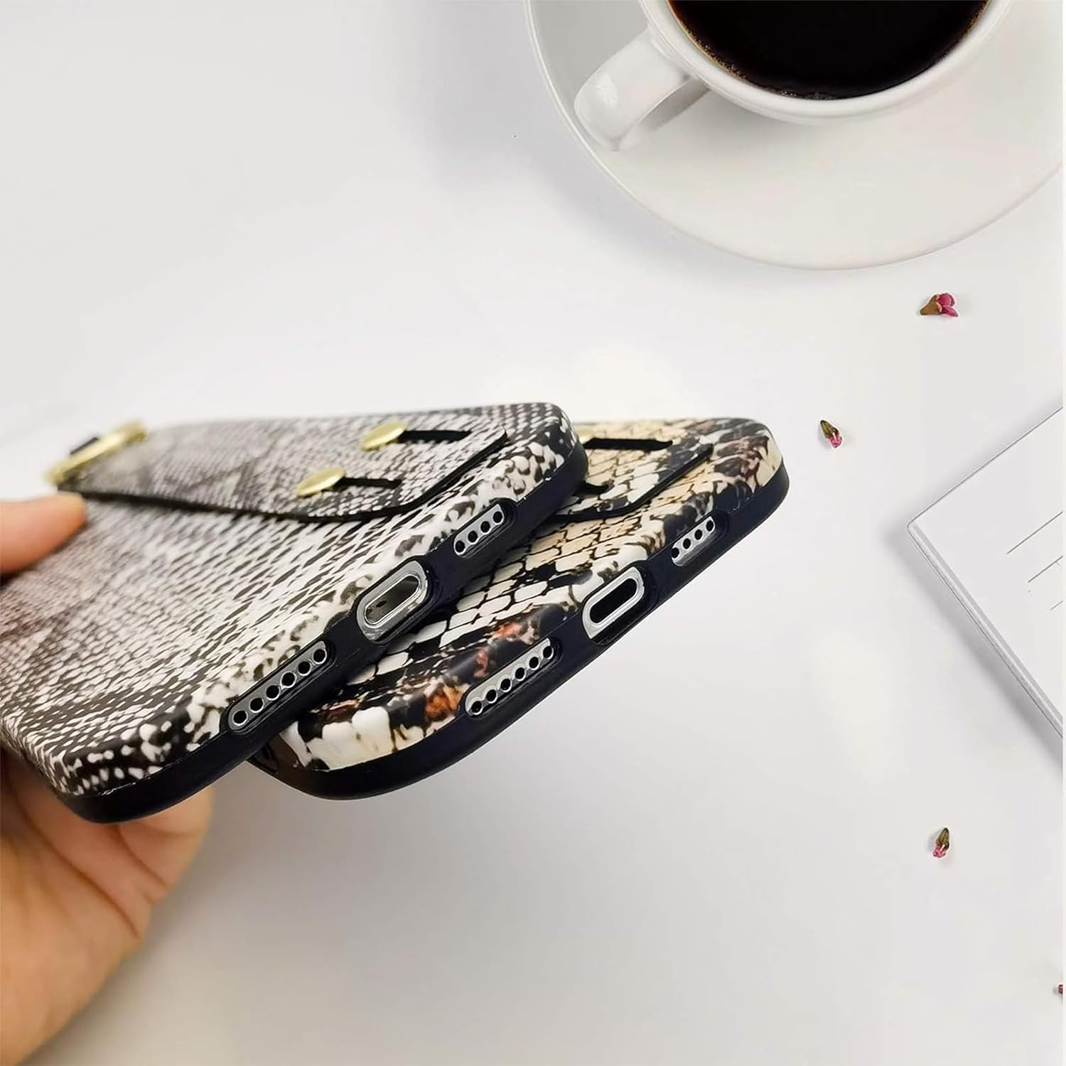 siduater Hand Strap Case for 6.7" iPhone 15 Pro MAX with Kickstand, Wrist Band Strap Snake Pattern Textured Soft Shockproof Cover, Adjustable Handle Grip Loop for iPhone 15 Pro Max 6.7 Inch, Brown - Image 6