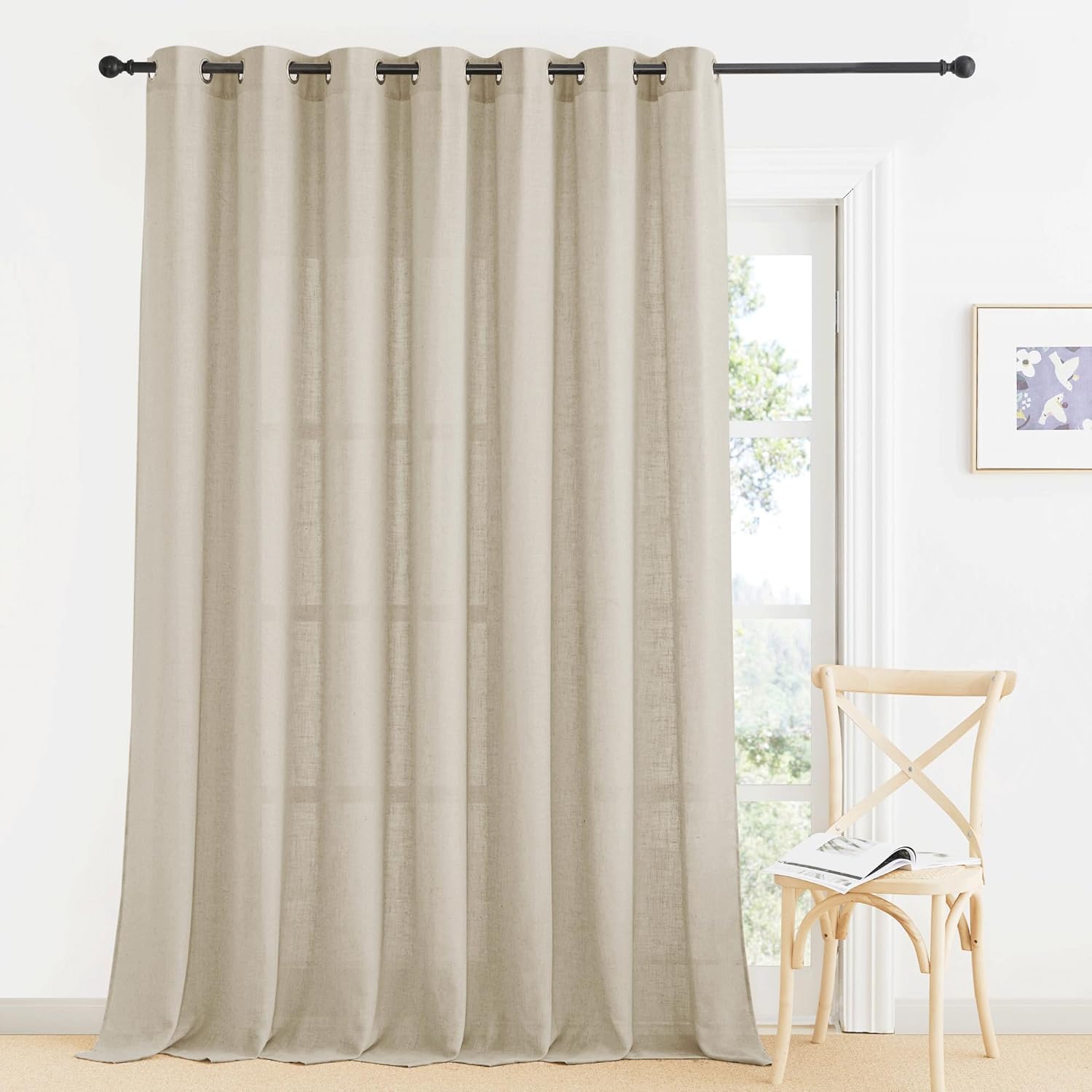 RYB HOME Green Linen Blend Curtains for Kitchen Laundry Room Nursery, Semi Transparent Sun Protection Privacy Soft Farmhouse Sheer Drapes for Kids Room, Sage Green, W 60 x L 108, 1 Pc