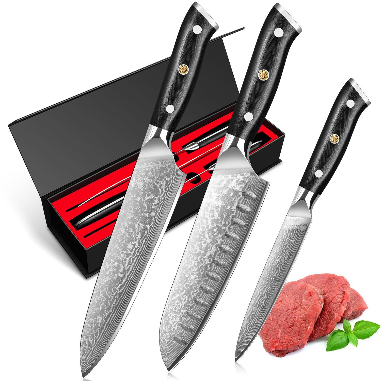Amazon.com: BILLION DUO 3 Pieces Damascus Kitchen Knife Set, 67
