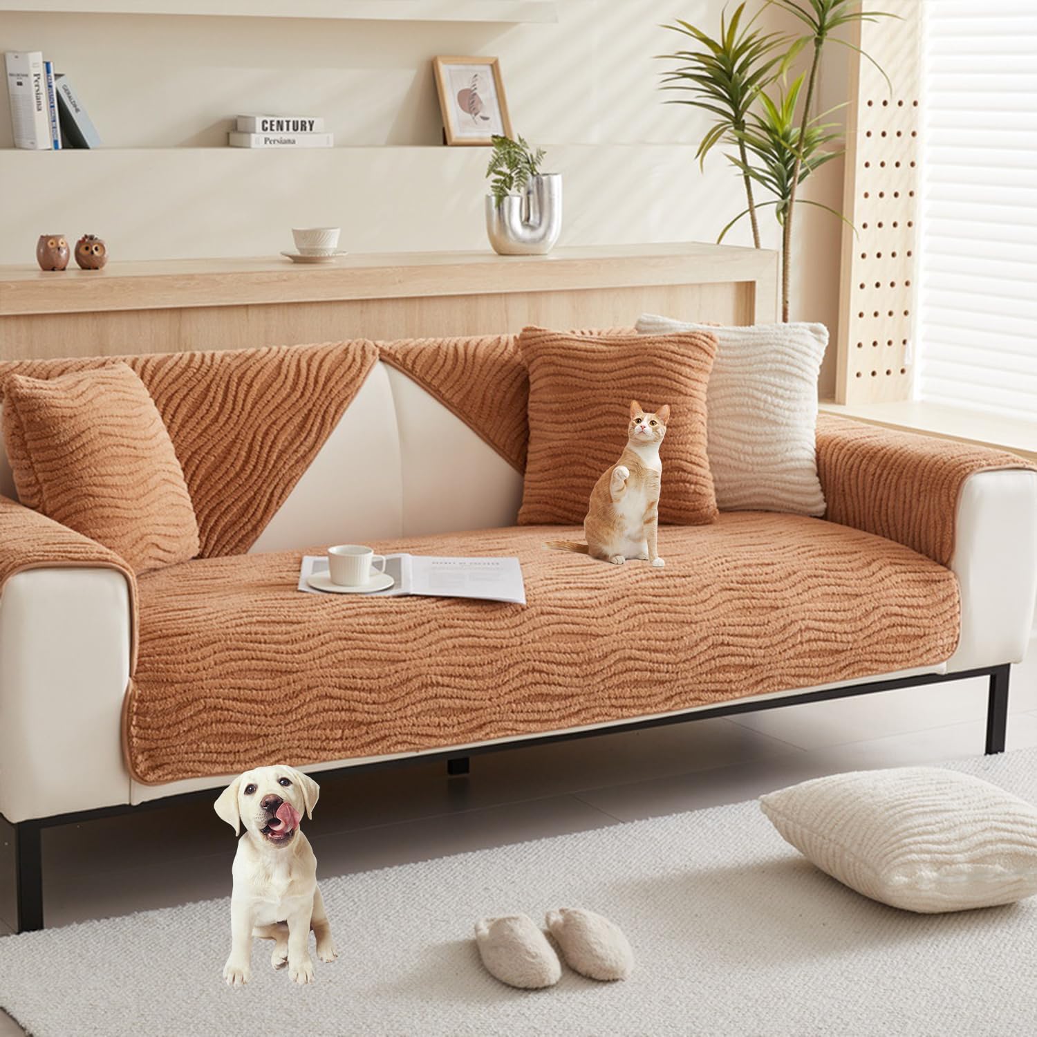 Housse de canapé en peluche lavable pour protéger durablement un canapé usé des poils de chat