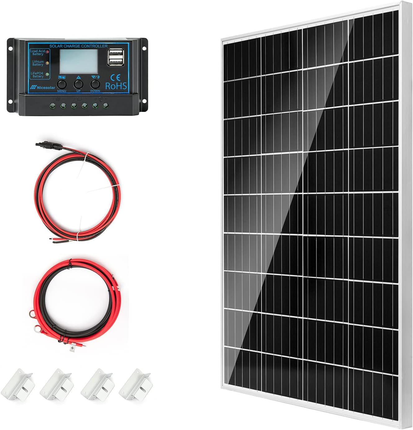 Nicesolar 120W 12V Solar Panel Off-Grid System, Solar Panel Kit Charging Battery for Camping, 20A Solar Charging Controller + Solar Cable, for Home,Car,Shed,RV