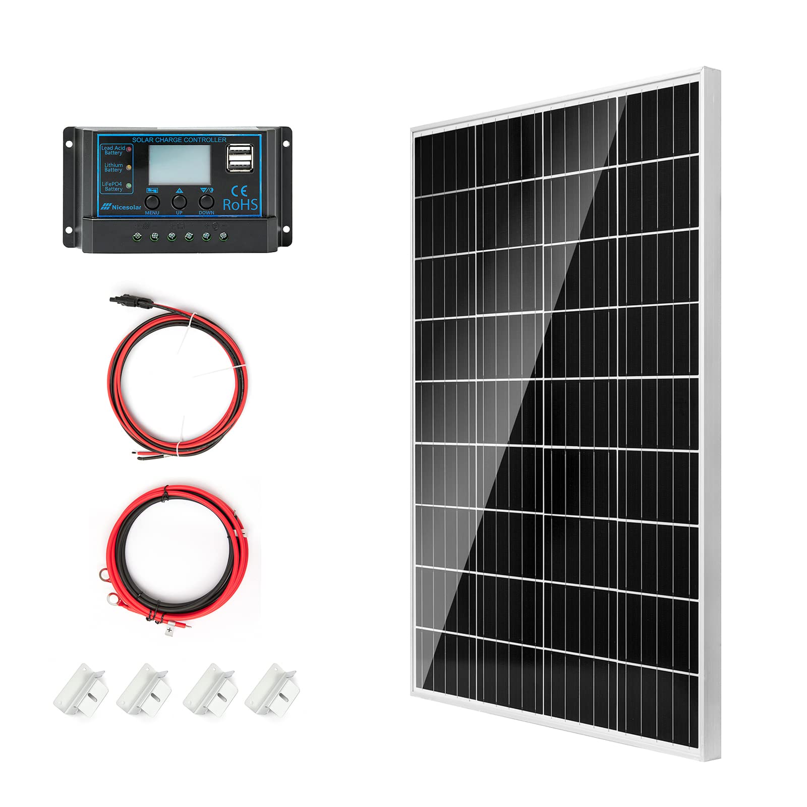 Nicesolar 120W 12V Solar Panel Off-Grid System, Solar Panel Kit Charging Battery for Camping, 20A Solar Charging Controller + Solar Cable, for Home,Car,Shed,RV