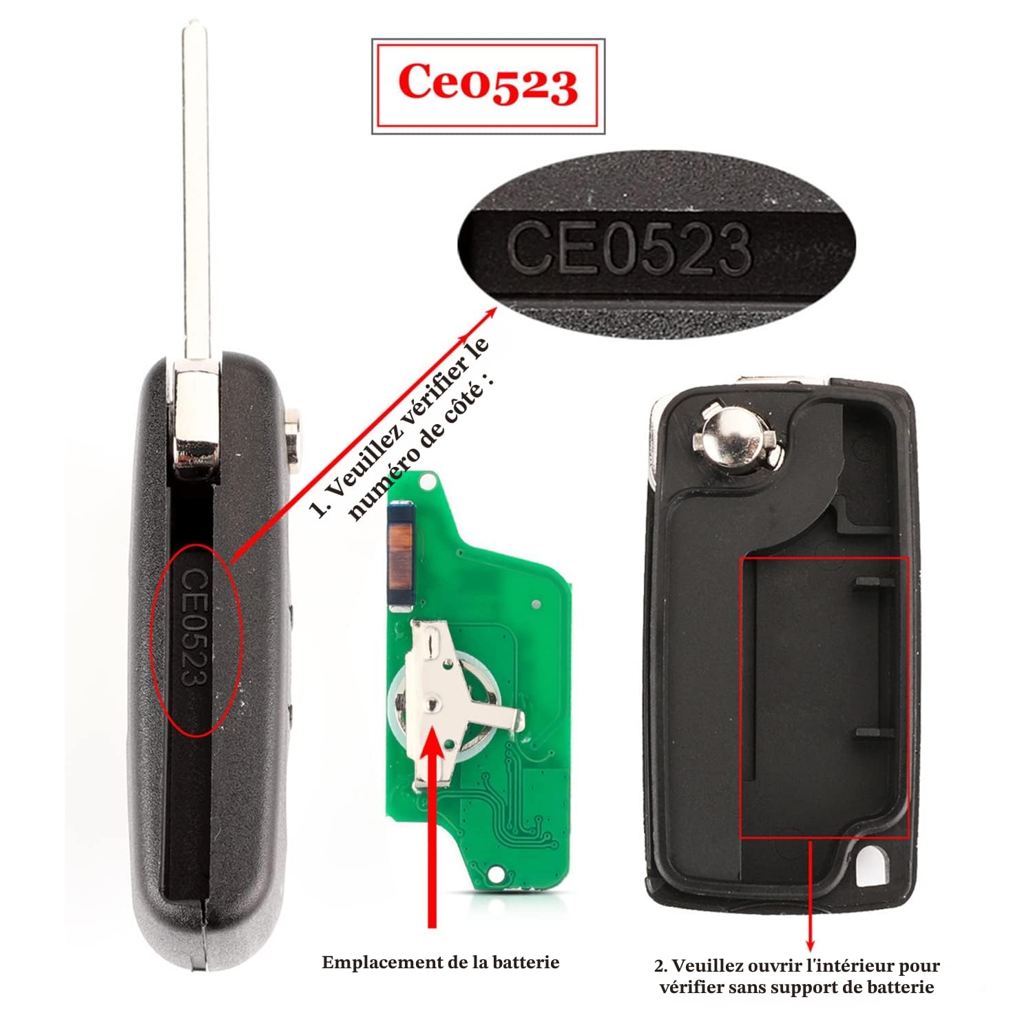 Heart Horse Clé de Rechange télécommande pour Peugeot 207 307 407 Citroen C2 C3 C4 C5, 3 Boutons Pliable Boîtier/Coque de Clé Télécommande avec 433MHz PCF7941 Chip, 307 clef télécommande (CE0523)