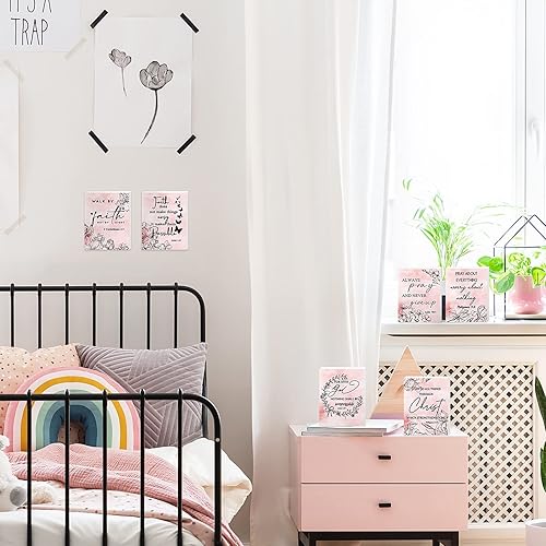 Miniatura 7 de 6 Pieces Bible Verse Wall Decor Mini Wood Christian Sign for Table Inspirational Wooden Plaques Scripture Signs Wall Decor for Girl Women Home Table