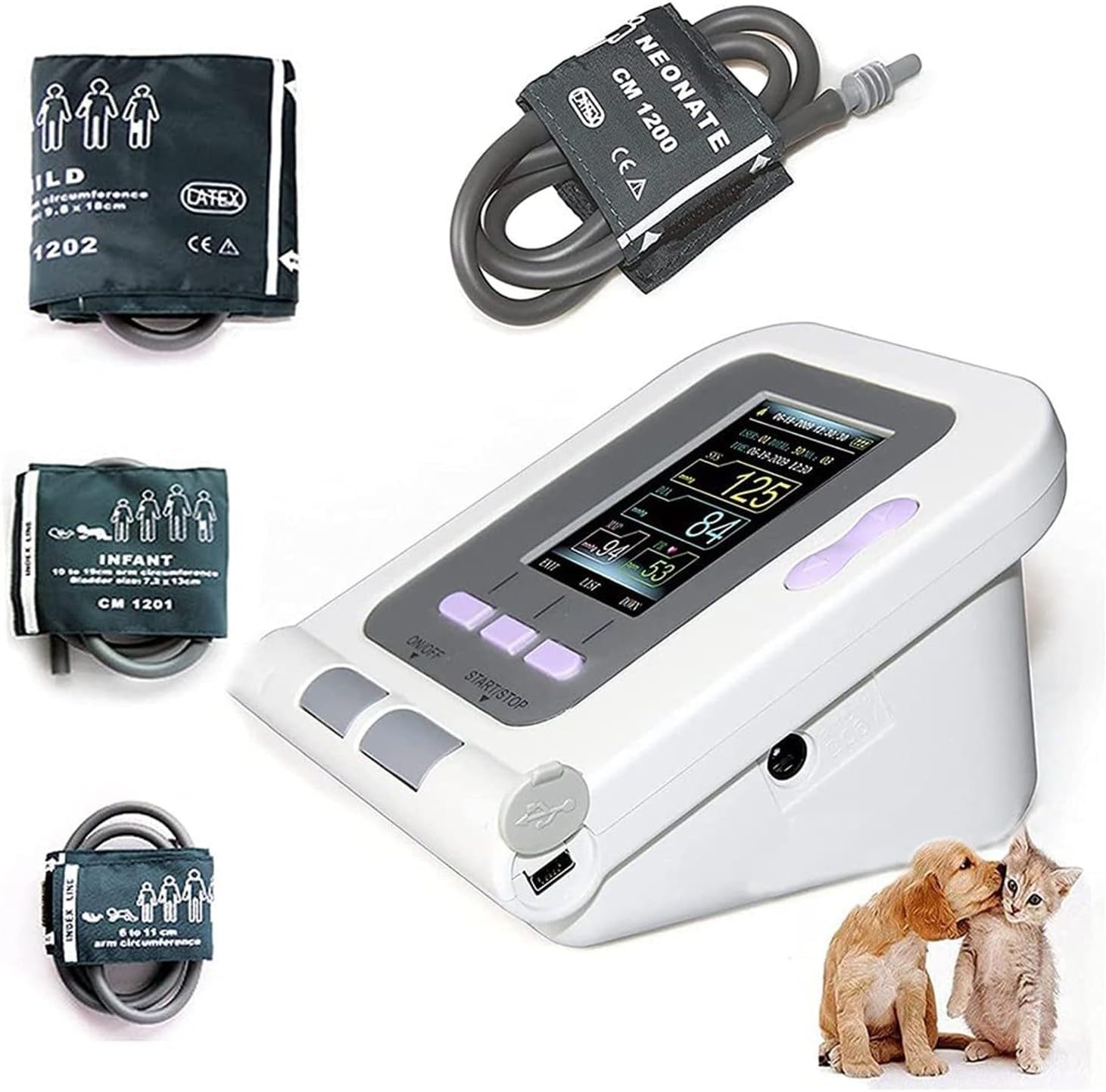 Monitor De Presión Arterial para Uso Animal con 3 Puños,Monitor Presión Arterial Veterinaria, Medidor Tension Arterial,100 Juegos De Memoria Almacenada para Perros/Gatos/Mascot A