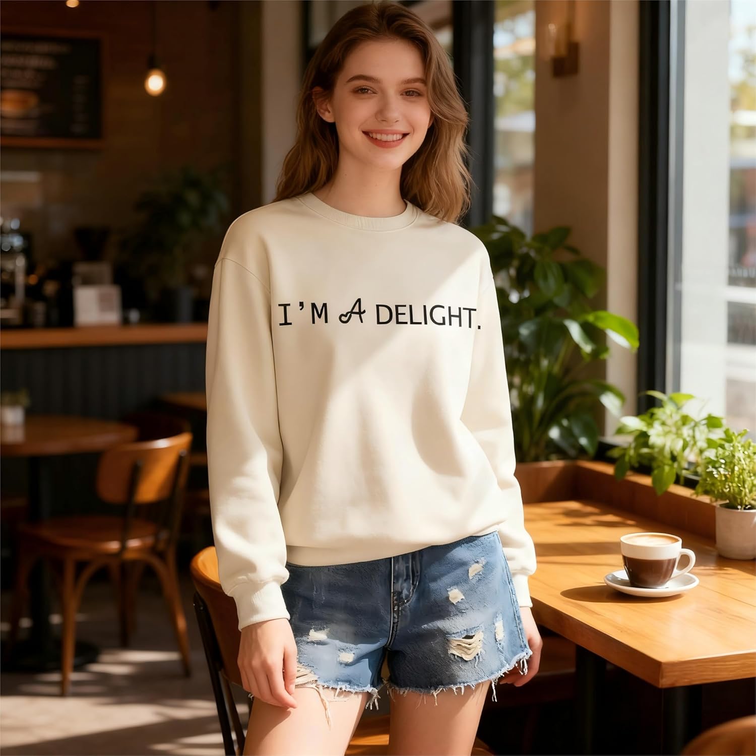 I'm A Delight Sweatshirt for Women,Funny Saying Crewneck Pullover Letter Print Long Sleeve Top Sarcastic Saying Shirt - Image 3