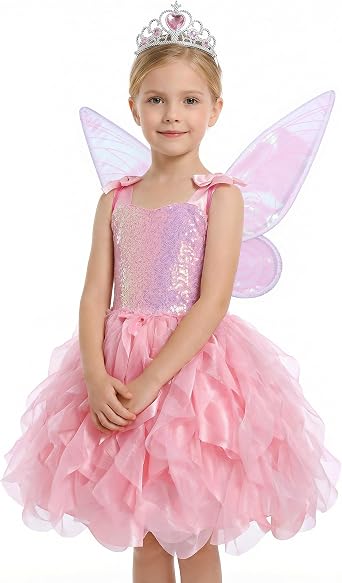 Soyoekbt Fairy Costume for Girls Princess Tutu Dress with Butterfly Wings for Girls Birthday Party Dress Up
