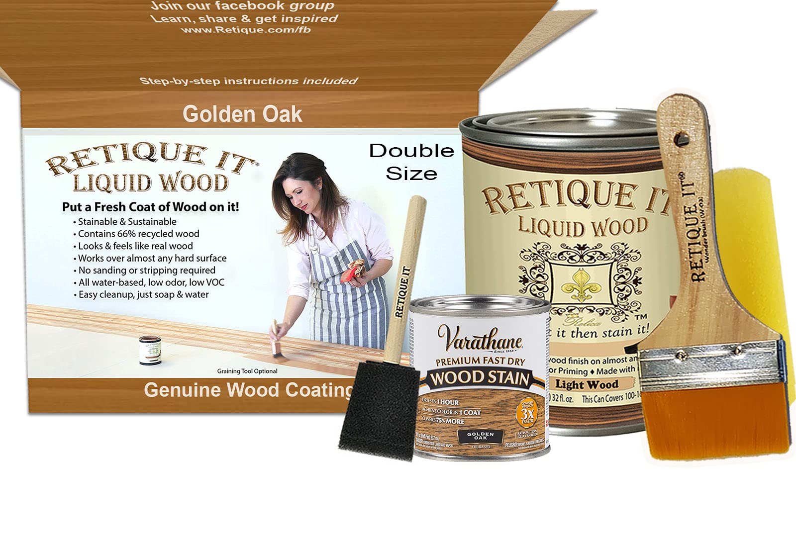 Retique It Liquid Wood - Quart Light Wood with Golden Oak Stain - Stainable Wood Fiber Paint - Put a fresh coat of wood on it (32oz LW, Golden Oak)