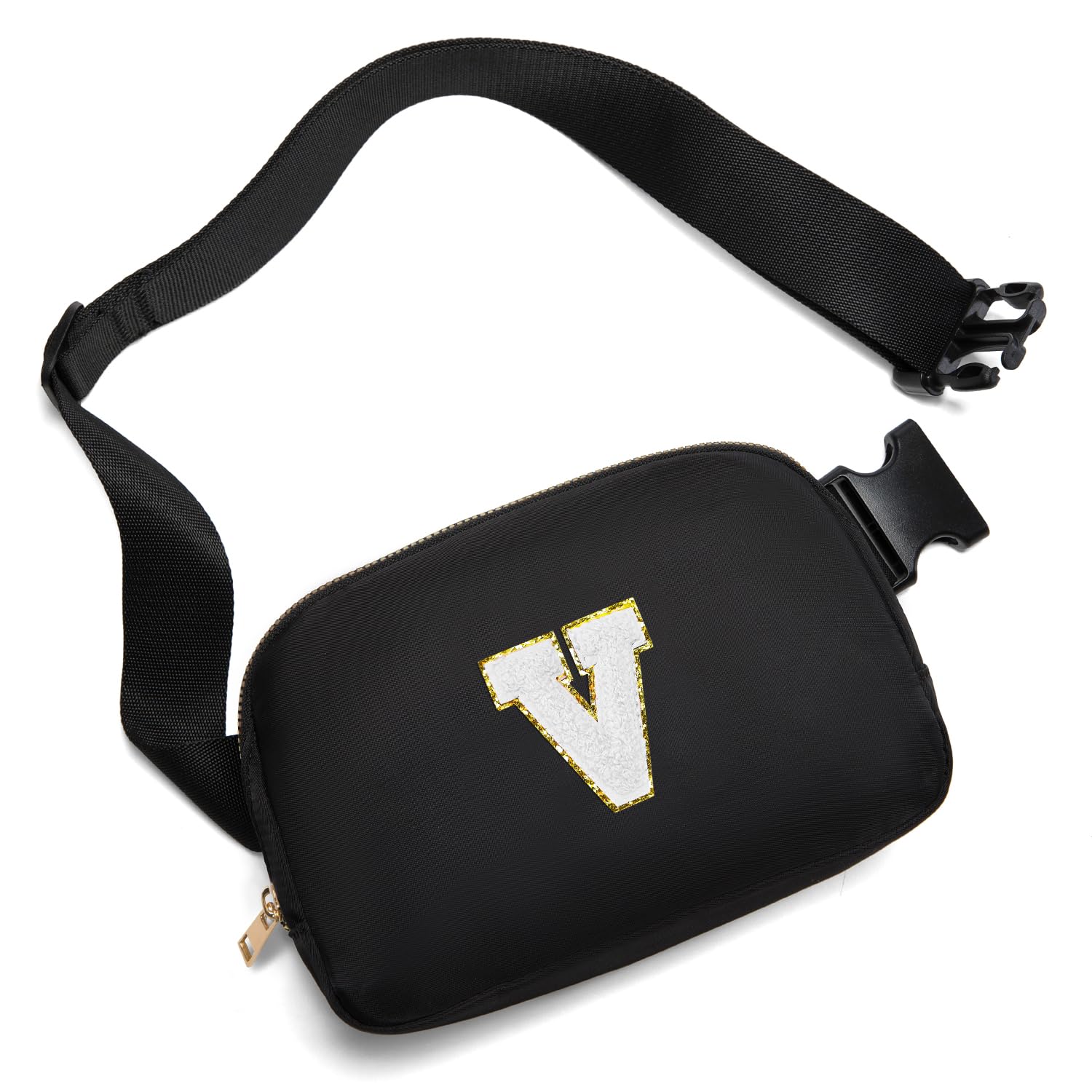Gitus Birthday Gifts for 8 9 10 11 12 13 Year Old Girls Personalized Fanny Pack Crossbody Bags with Initial Letter Patch Belt Bag for Teen Girls Cute Trendy Stuff Travel Essentials (Black-V)