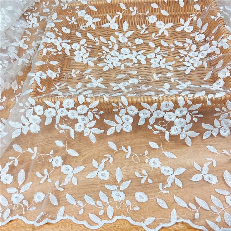 Off-White Lace FabricOrganza Wedding Fabric French Embroidered Lace Bridal Lace Fabric Wedding Dress Lace Apparel Curtain Fabric Veil Lace