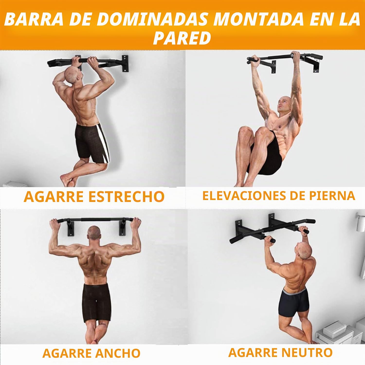 Barra de dominadas de altura ajustable resistente hasta 200 kg con agarres antideslizantes, equipo de entrenamiento de fuerza para el hogar y el gimnasio