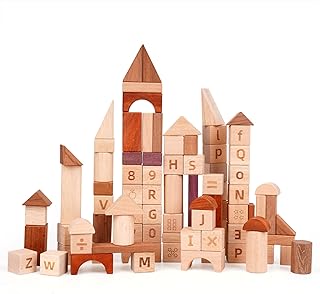 Agirlgle 86Pcs Wooden Building Blocks Set ABC Blocks- Wood Stacking Blocks Stacker for Toddlers Baby Natural Wooden Blocks Construction Preschool Early Learning Toys Sorting 26 ABC Alphabets Blocks