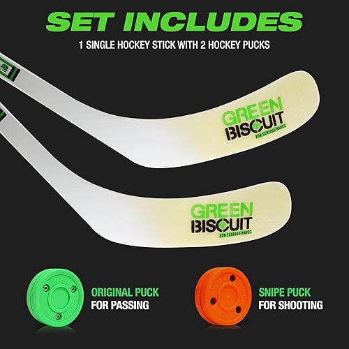 Miniatura 2 de Green Biscuit Palo de hockey callejero juvenil con dos discos de hockey sobre hielo NHL Off - Palo de hockey sobre hielo junior, duradero, hoja de