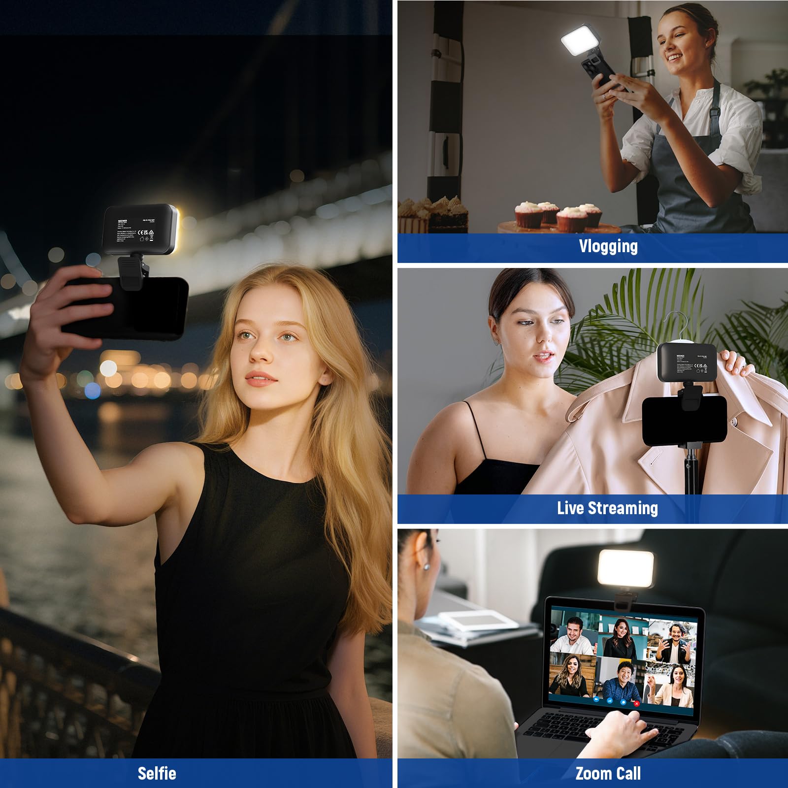 NEEWER wersja LED lampa do selfie, 54 diody LED, plastikowy klips na telefon, oświetlenie do iPhone'a, CRI88 650 mAh, przenośna do komputera, laptopa, kamery internetowej, zoomu, wideokonferencji
