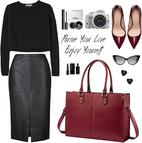 Miniatura 8 de LOVEVOOK Bolsa de mano para laptop para mujer, 15.6 pulgadas de gran capacidad, bolsa de trabajo de cuero vintage, bolso de hombro casual de