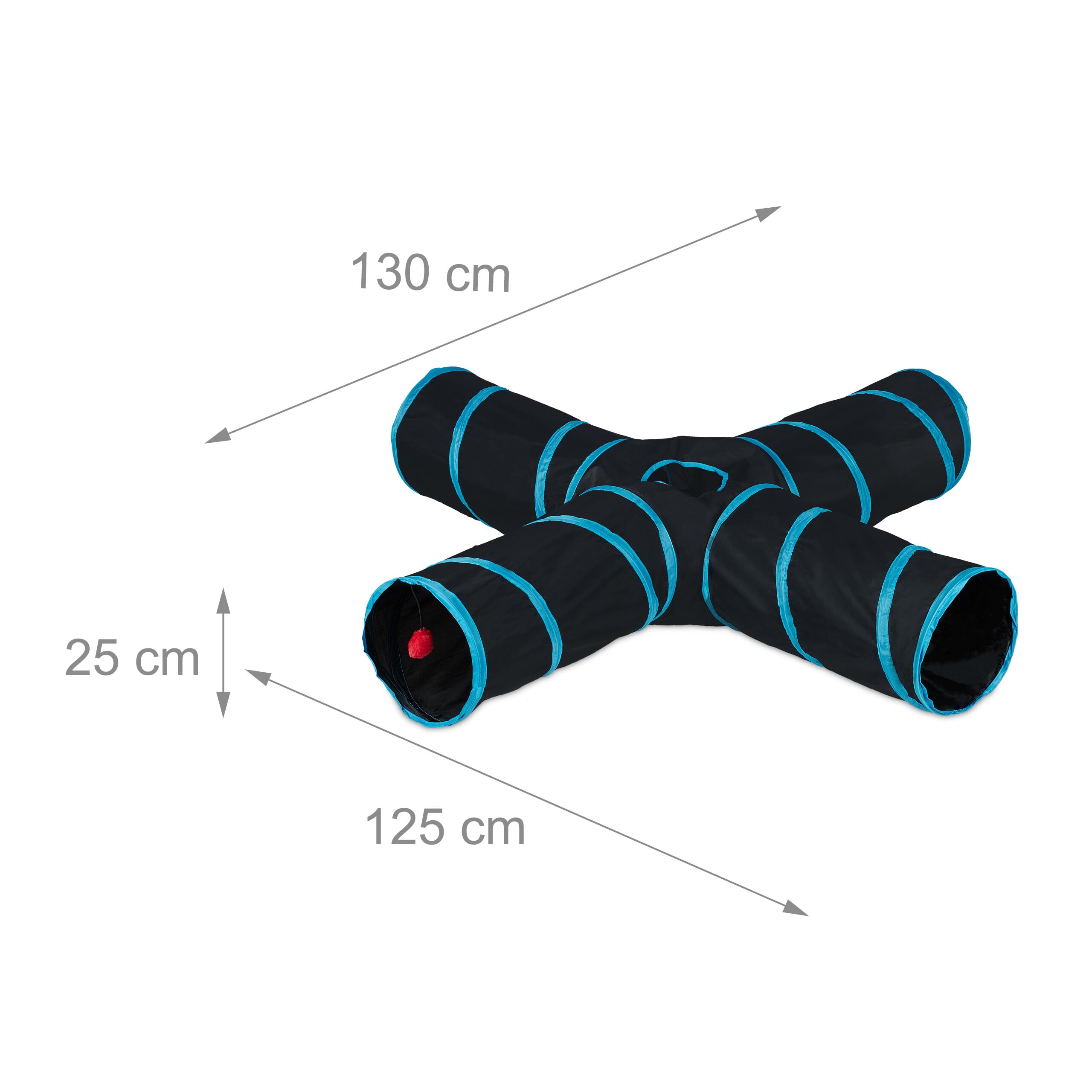 Relaxdays Tunnel pour Chat, 4 Voies, Pliable, HxLxP : env. 25x130x125 cm, Jouet interactif, Lapin Nain, Noir/Bleu