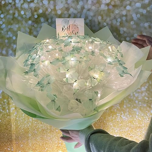 Miniatura 7 de Aiouclay Ramo de flores hecho a mano, 52 flores artificiales, ramo de mariposas con luces, kit de manualidades para principiantes, regalo de flores