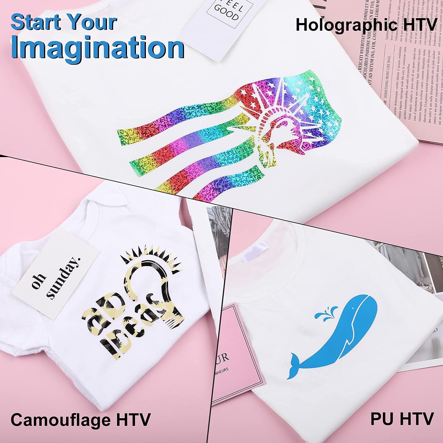 CAREGY HTV Heat Transfer Vinyl Bundle: 80 Pack 12" x 10" Iron on Vinyl for T-Shirt, 53 Assorted Colors for All Cutter Machine or Heat Press Machine