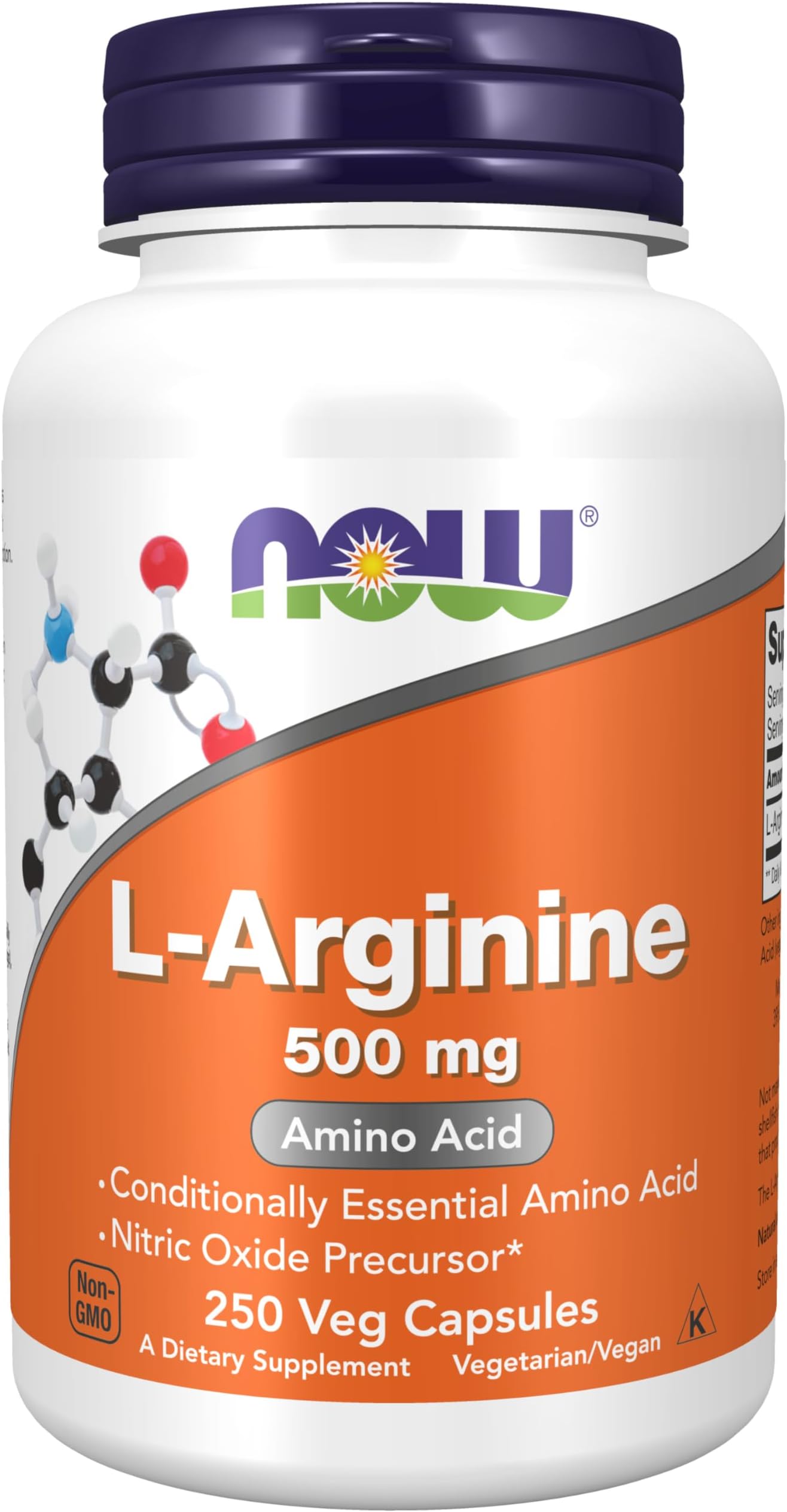 NOW L-Arginine 500 mg, 250 Capsules