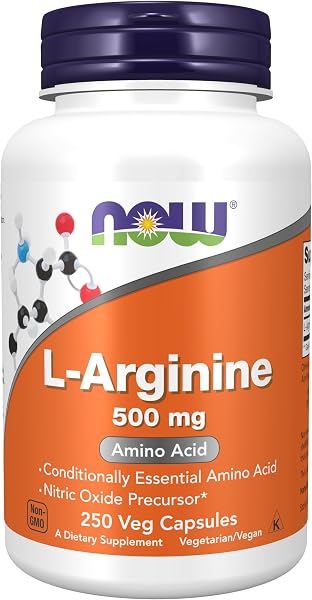 NOW Foods L-Arginine 500mg Nitric Oxide Precursor 250 Veg Capsules
