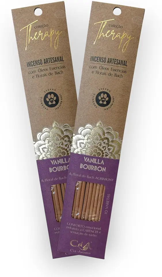 Kit com 2 Incensos Naturais e Artesanais Vareta Therapy Vanilla Bourbon e Floral de Bach AGRIMONY