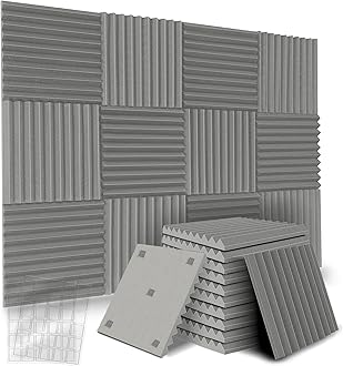 Self Adhesive Acoustic Panels, 12 x 12 x 1 Inch, Soundproof Foam Panels, High Density Soundproofing Wall Panels for Home Studio, Acoustic Foam Wedges, Absorbs Noise (Grey)
