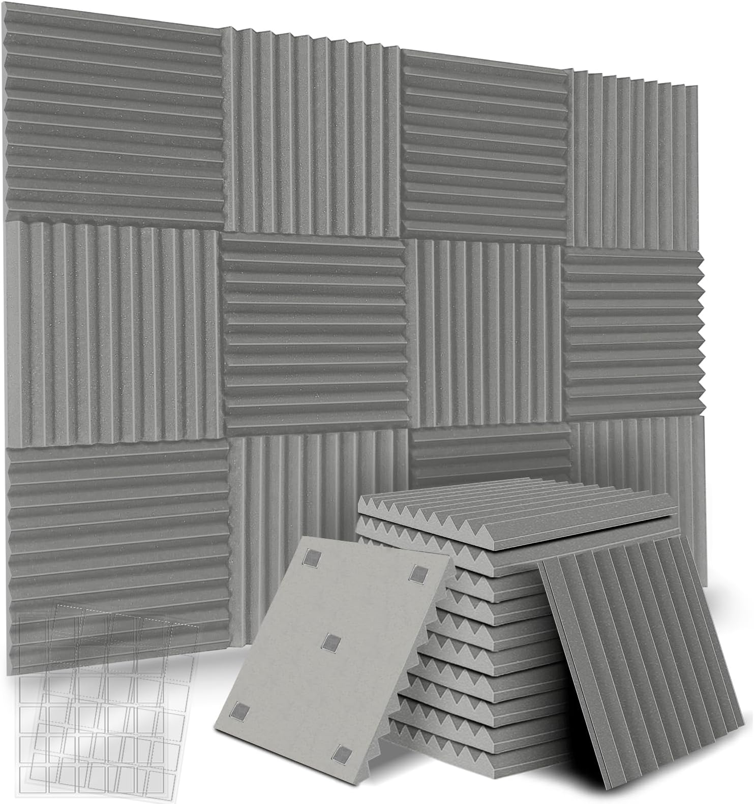 12 Pack Self-Adhesive Acoustic Panels, 12"X 12"X1" Sound Proof Foam Panels, High Density Soundproofing Wall Panels for Home Studio, Acoustic Foam Wedges Absorbing Noise (Gray)