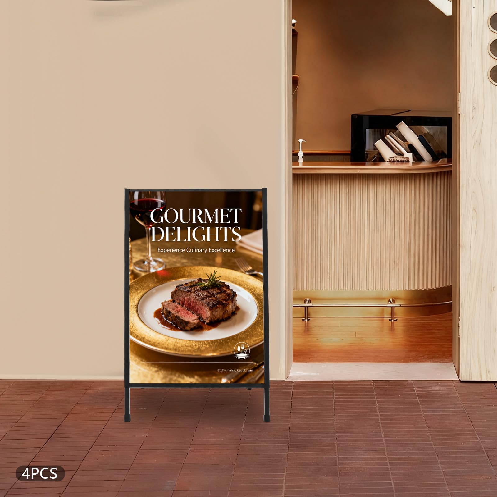 Juego de 4 topes para clientes, soporte plegable de doble cara, soporte para carteles publicitarios, para tamaño máximo de 60 x 90 cm y grosor de menos de 5 mm