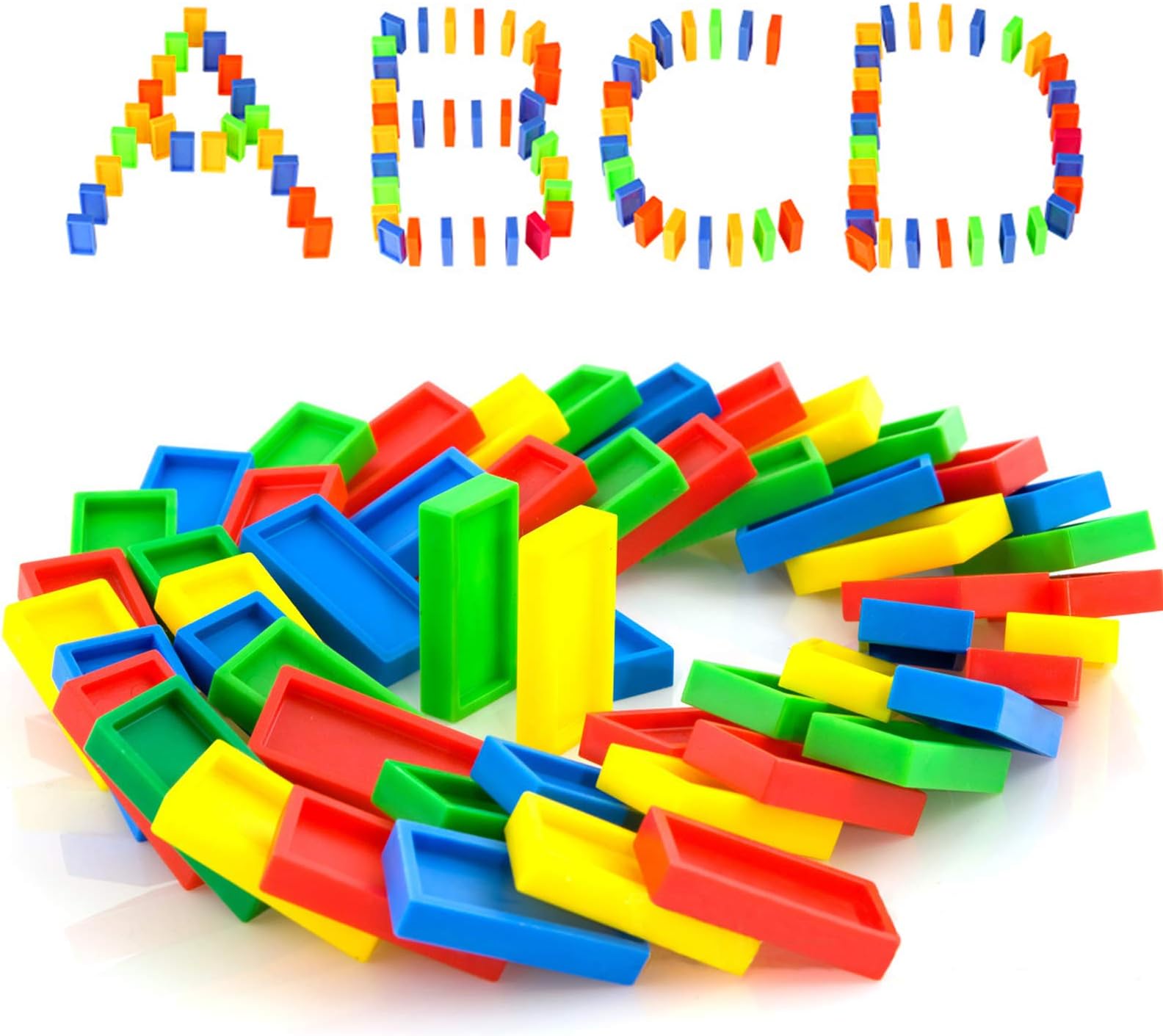 Dominoes Set Plastic STEAM Building and Stacking Bulk Toys Starter Kit Colorful Chain Reaction Toppling Blocks Educational Racing Tile Games 100 Pcs