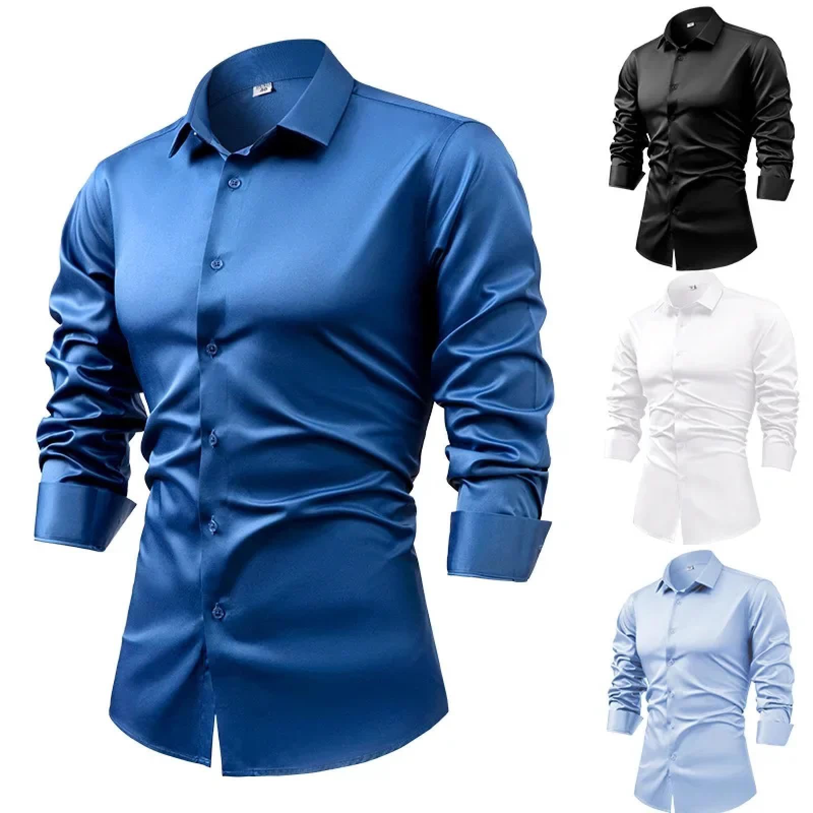 T Shirts Hemd Satin Plus Size Langarmhemd Business Herren Freizeithemd