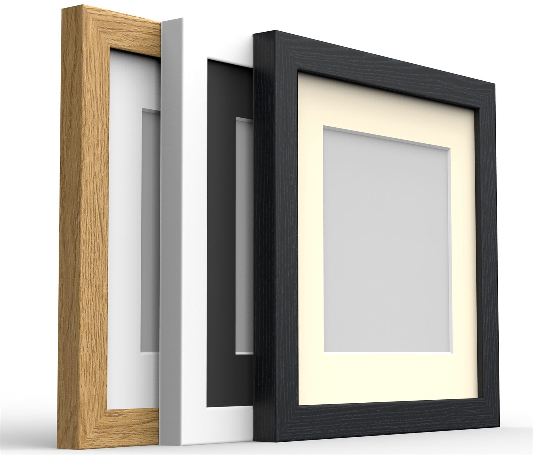 MODERN Box SQUARE Photo Picture Frames with Mount Shatterproof Styrene, Portrait Landscape Wall Hanging, Black Frame Ivory Mount, 7x7 Pic Size 5x5