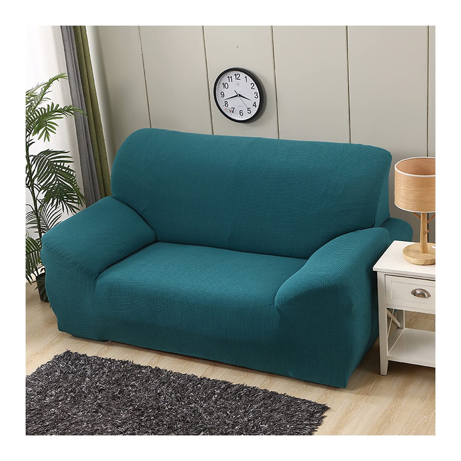Housse de sofa 4 places bleu vert pour masquer l'usure du canapé 235-310cm