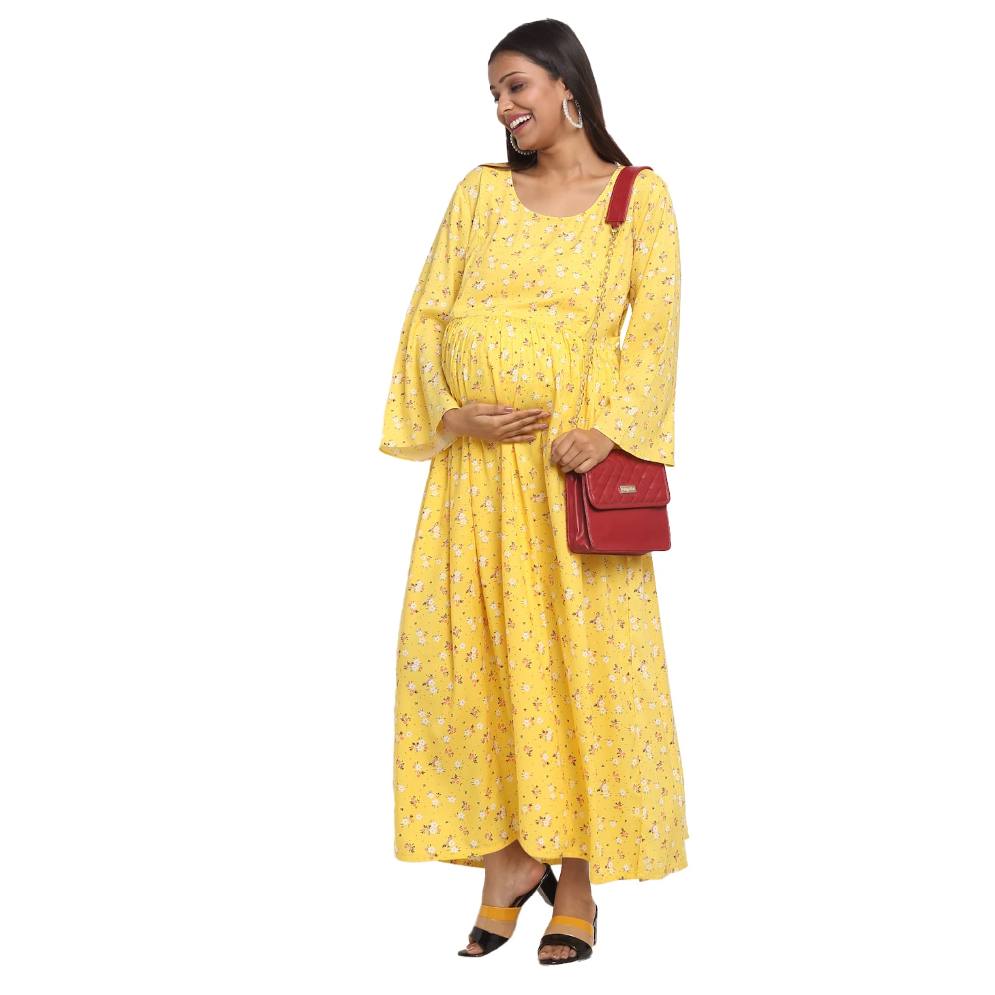 Maternity Dress for Women with Breastfeeding Zippers | Maxi Dress | Adjustable Belt for Growing Belly | Feeding Dress for Pre & Post Pregnancy | Ditsy Daisy-image-41