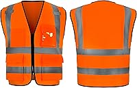 Vista 10 de sesafety Chaleco de seguridad con 9 bolsillos, chaleco reflectante de alta visibilidad, chaleco de seguridad, chaleco de trabajo para hombre