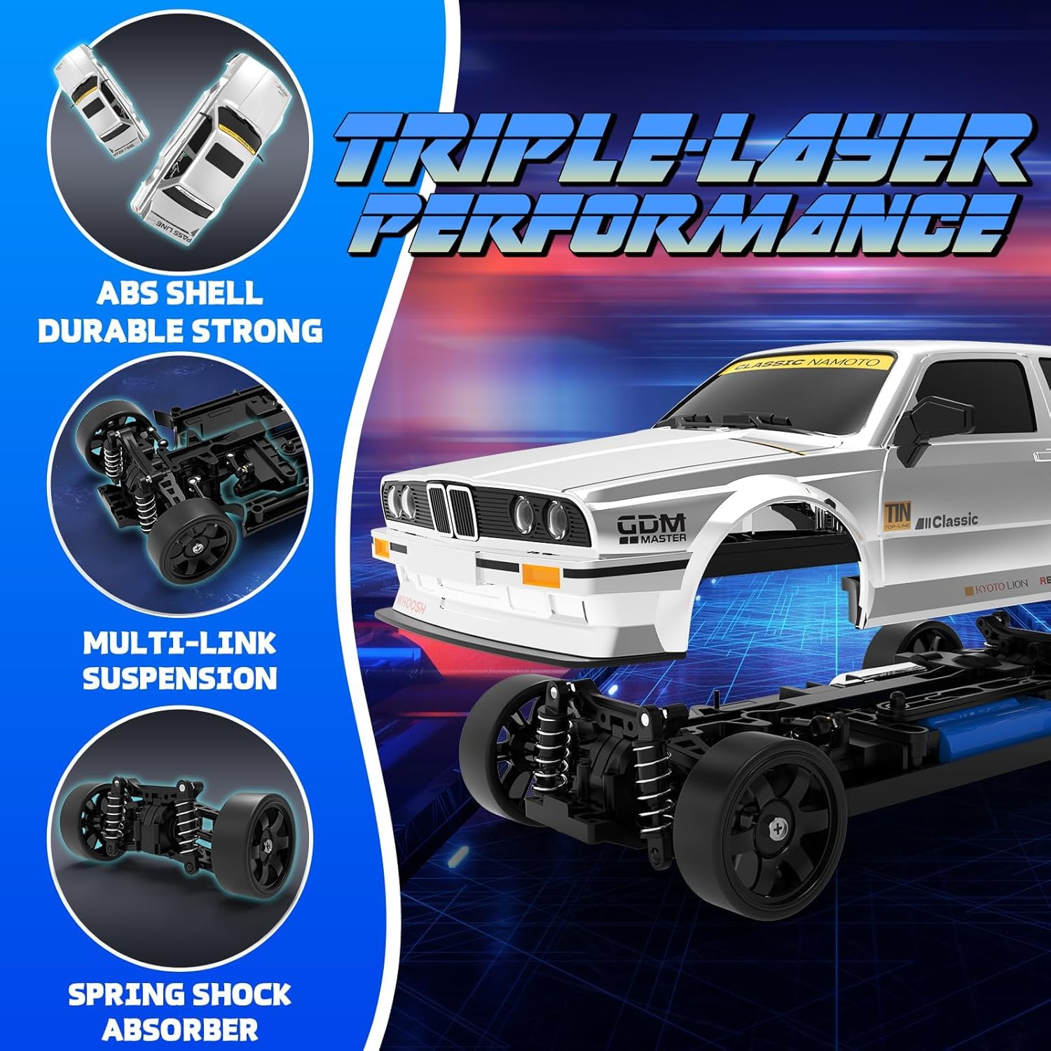 Cojuz 1/16 Fast RC Drift Car for Adults | 50KM/H High Speed 4WD with ESP Gyro, LED Light, Two Rechargeable Batteries | Full Proportional RTR Racing Gift for Boys Girls 1