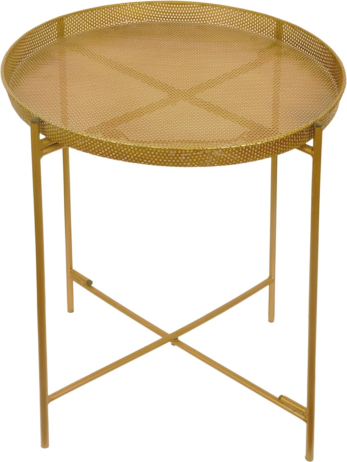 Trendi® Round/Metal Folding/Side Table Tray Top Light/Portable/Coffee/Night Stand (Perforated Gold) — image 1