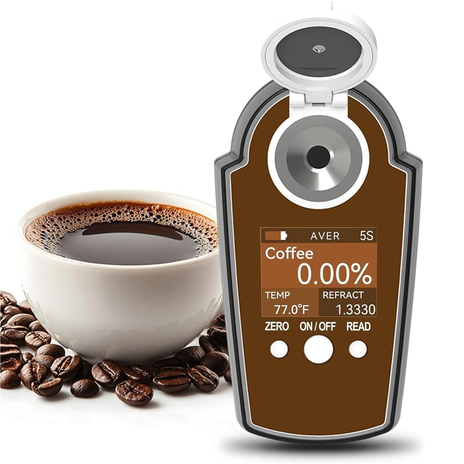 Medidor de café digital, probador de concentración de mano 0-25%, temperatura de almacenamiento -0.0-40.0 °C, función ATC, prueba múltiples muestras