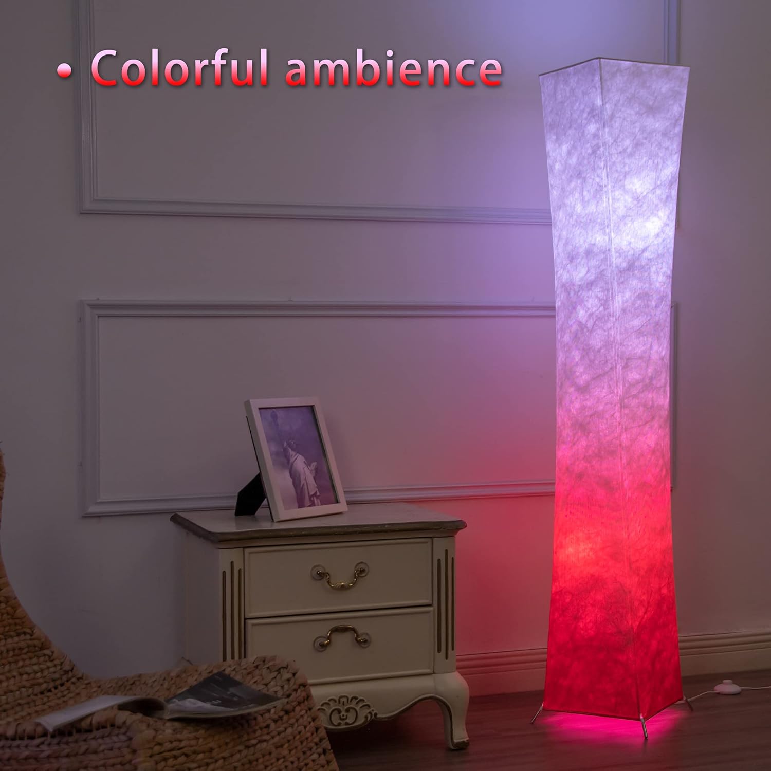 Exсluѕіvе Dіѕсоunt 🔥 Floor Lamp, chiphy 61'' RGB Standing Lamp, 7 Colors Changing and Dimmable LED Bulbs, Remote Control and Red White Fabric Shade, Modern and Cool for Living Room, Bedroom and Play Room