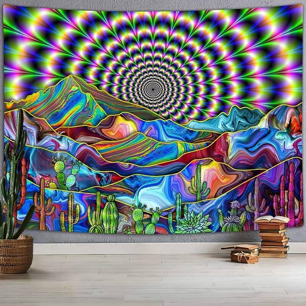 G-LIKE UV Reactive Trippy Neon Tapestries Glow Under UV Light Trippy Wall Haning Tapestry for Bedroom Party Beach Living Room — image 1