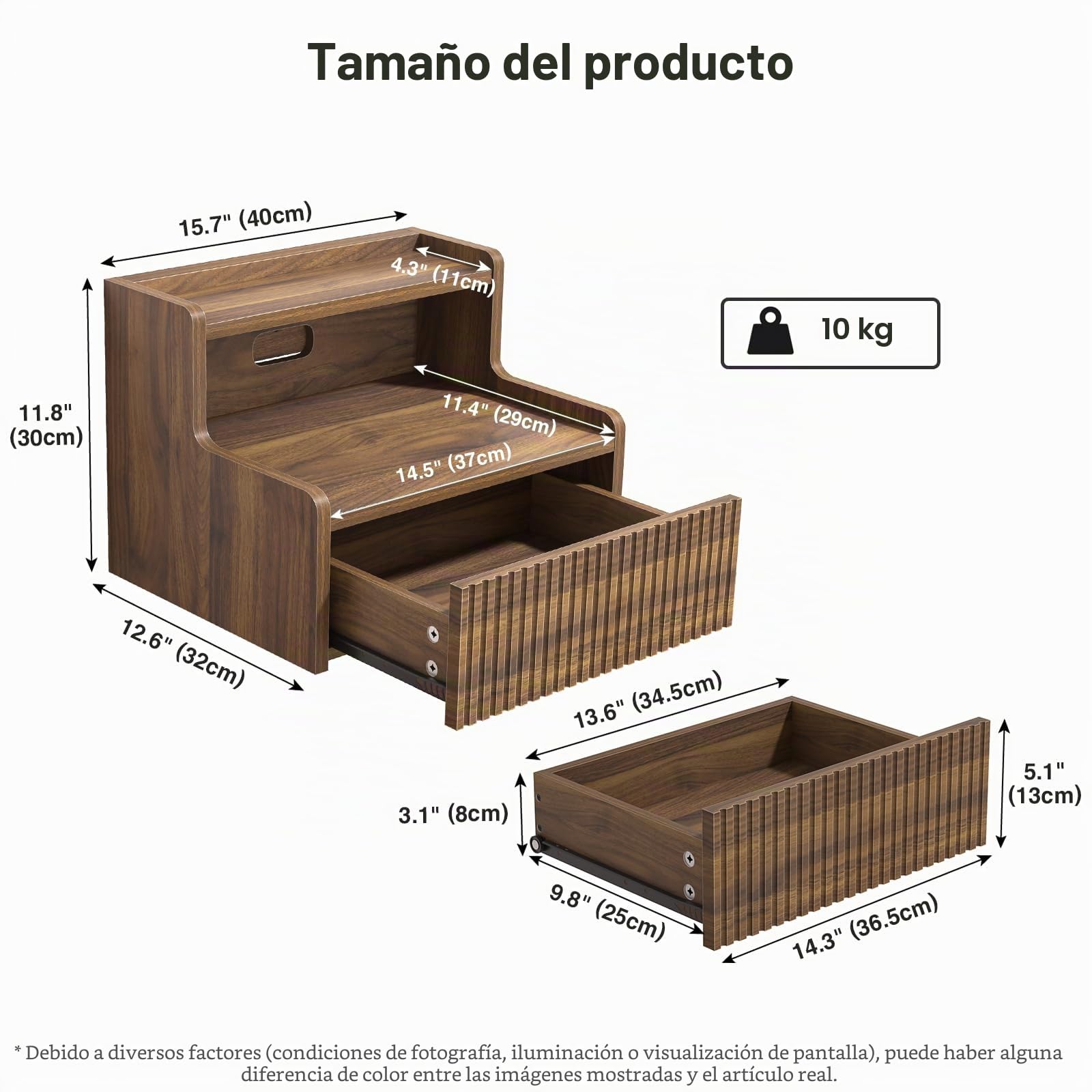 Juego de 2 Mesita de Noche Flotante con Cajón y Compartimento Abierto, Fácil de Montar, Vintage Mesitas de Noche Madera para Dormitorio Salón, 40 x 32 x 30 cm