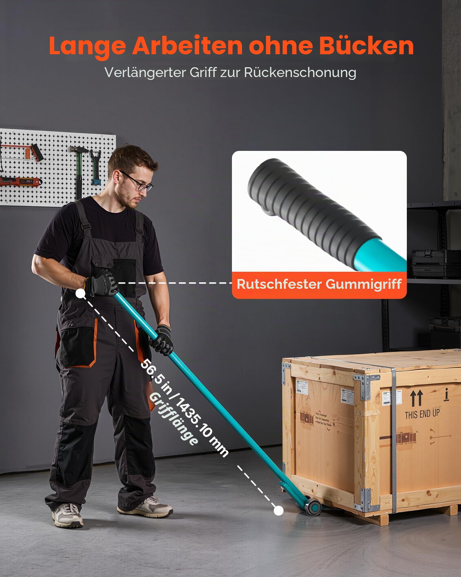 VEVOR Lastenheber 4000 kg Tragkraft, Möbelheber 1524 mm Gesamtlänge, mit Handschuhen,Transporthilfe mit Stahlfelgen für schwere Möbel, Gegenstände & Betonblöcke, ideal für Umzug & Schwerlasttransport