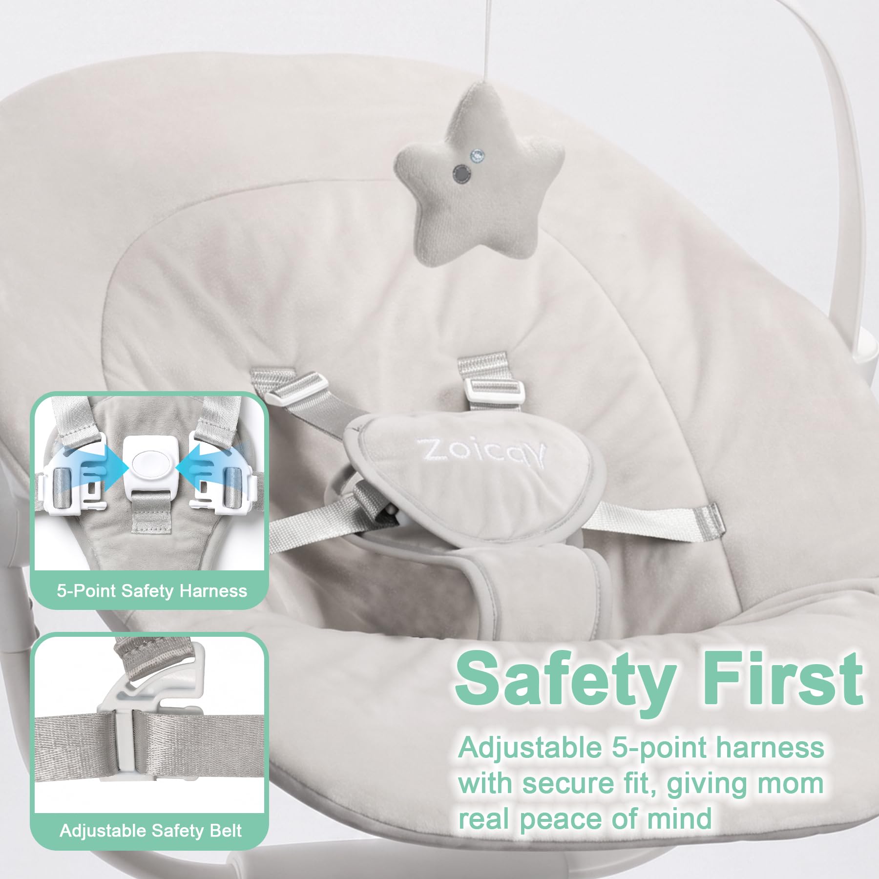 Transat Bebe Electrique Zoicay Balancelle Bebe Electrique 3 Modes avec Inclinaison Réglable, fonction de Timing et Musique Télécommande Bluetooth contrôle pour intérieure et extérieure (Blanc)