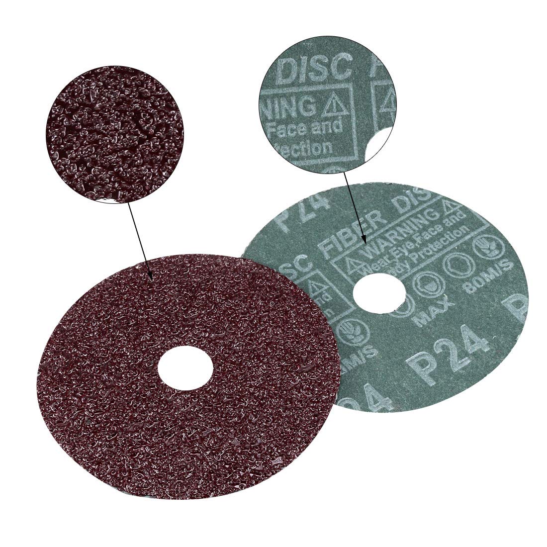 uxcell 4-Inch x 5/8-Inch Aluminum Oxide Resin Fiber Discs, Center Hole 24 Grit Sanding Grinding Discs, 15 Pack