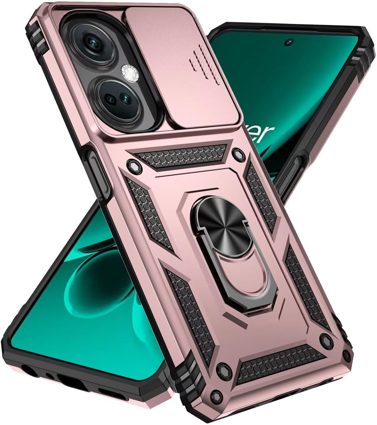 Jeelar ESONG Case for iPhone 17E,Military Grade Drop Protection Personalised Cover[Magnetic Ring Stand] Upgraded PC/TPU Shockproof Protective Phone Case,Rose