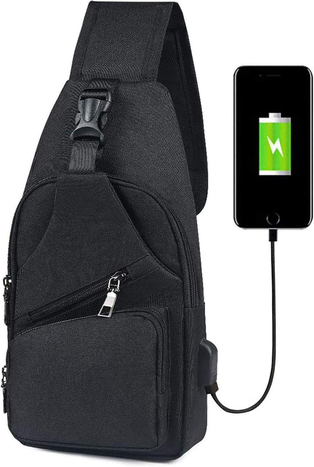 Sling Bag, Chest Bag with USB Charging Port, Men Women Lightweight Crossbody For Hiking,Cycling, Traveling
