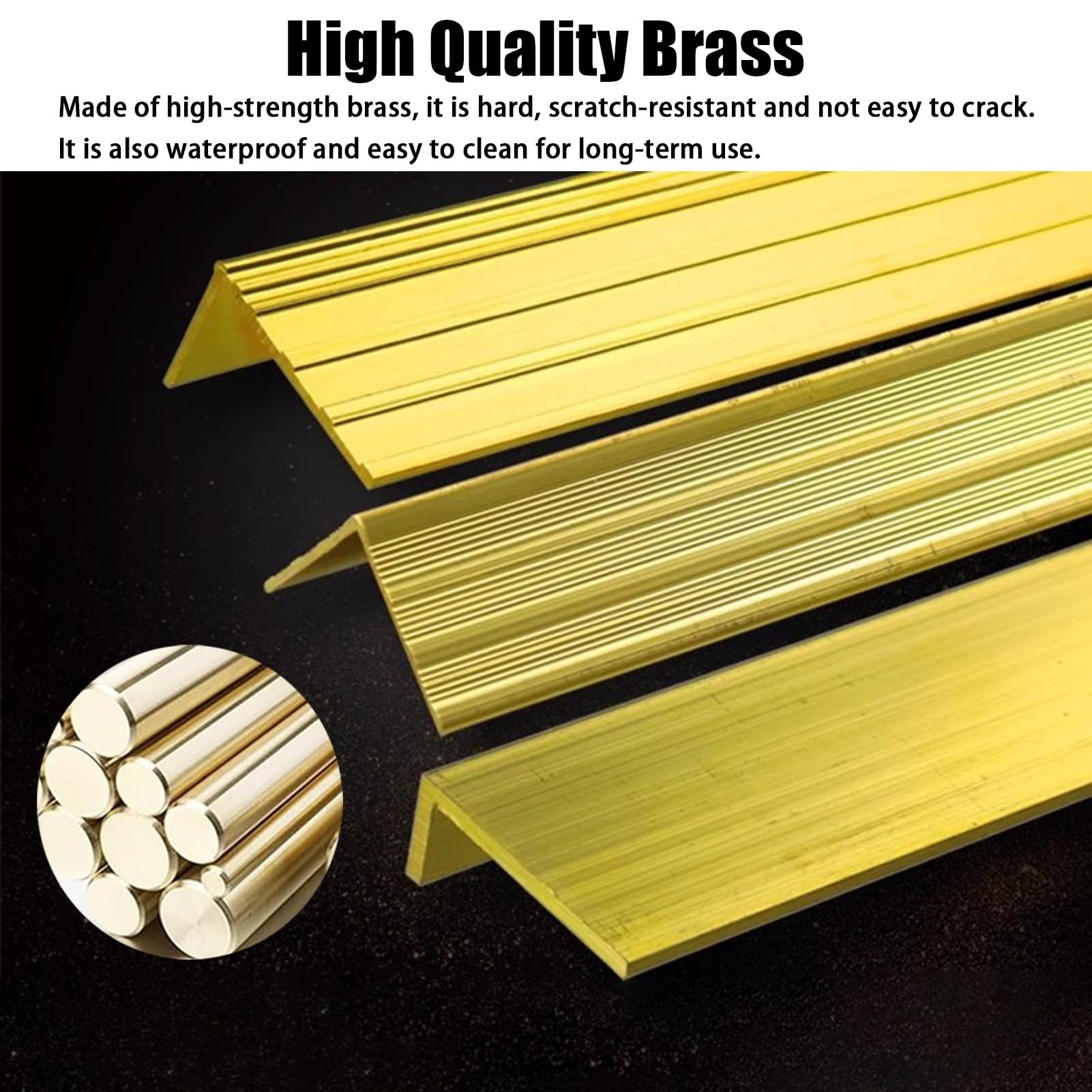 Tira de umbral Antideslizante para escaleras, de latón, Extra Ancha de 3/4/5 cm, Protector Decorativo para baldosas de mármol y Suelos de Madera (50 x 20 mm [2 x 0,8 Pulgadas])